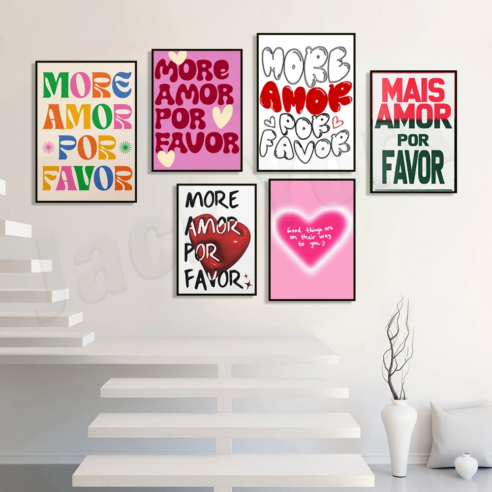 More Amor Por Favor Printables, Mor Amor Por Favor Text Canvas Poster, Modern Colorful Eclectic Pink Wall Art, Love Quotes