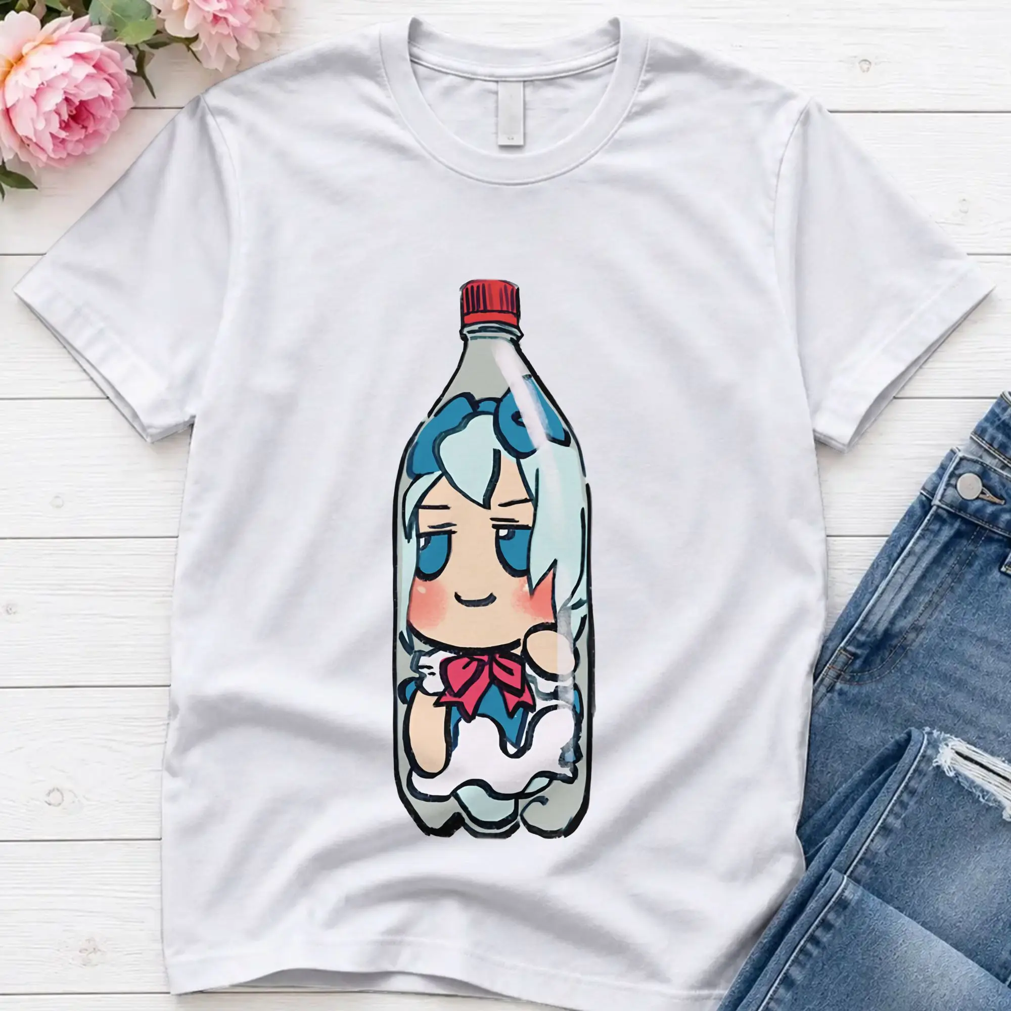 Men's I Draw That Bottled Cirno Fumo Plush  Touhou  T Shirt Touhou Project Cotton Clothes Crewneck Tee Shirt Plus Size T-Shirts
