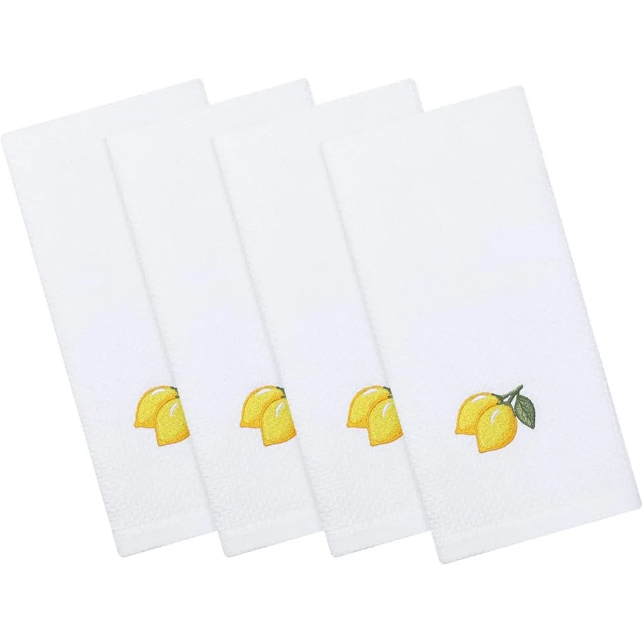 

100% хлопок, вафельное плетение, кухонные полотенца с вышивкой лимона, ультрамягкое впитывающее быстросохнущее чистящее полотенце 13x28 Ihes 4-P