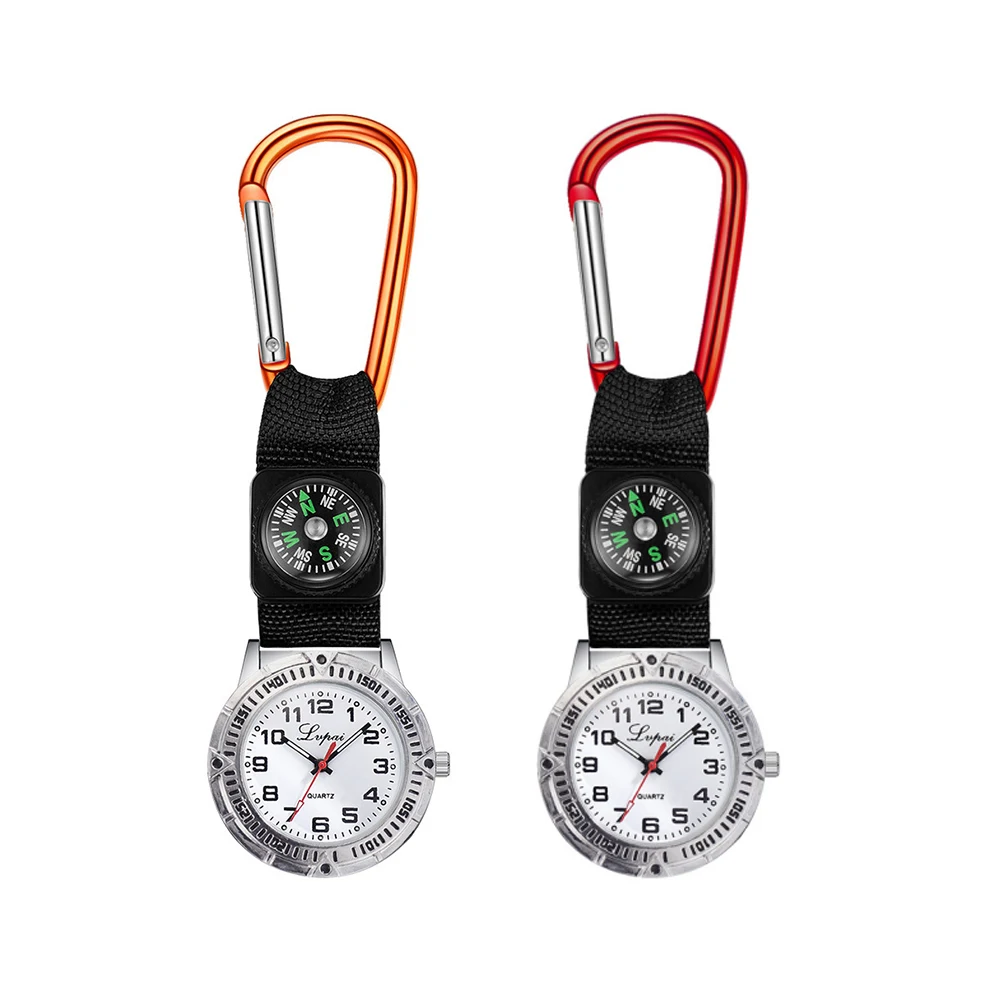 Outdoor Sports Watches Clip-on Nurse Watch Glow Dark Carabiner Compass Mountaineering Hiking Backpacking Pocket Watches