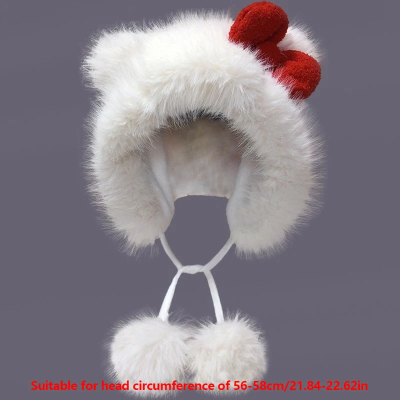 Gorro con orejas de gato para clima frío, gorro de felpa con lazo para niñas y mujeres peludas, gorro con orejeras a prueba de viento, sombreros informales para actividades al aire libre