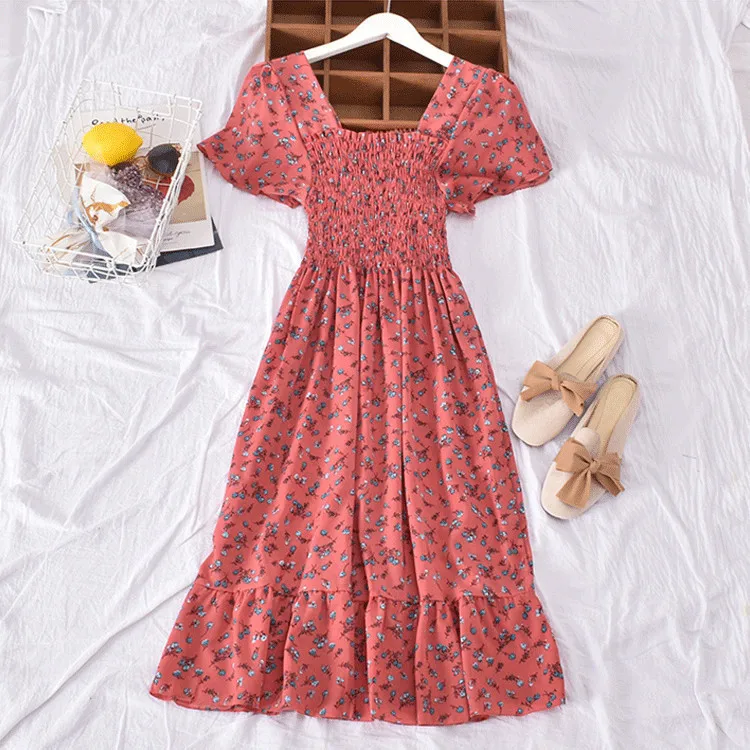 Mulheres soltas boho vintage babados floral elegante vestido maxi, grandes vestidos de festa de verão grande, novo, feriado livre