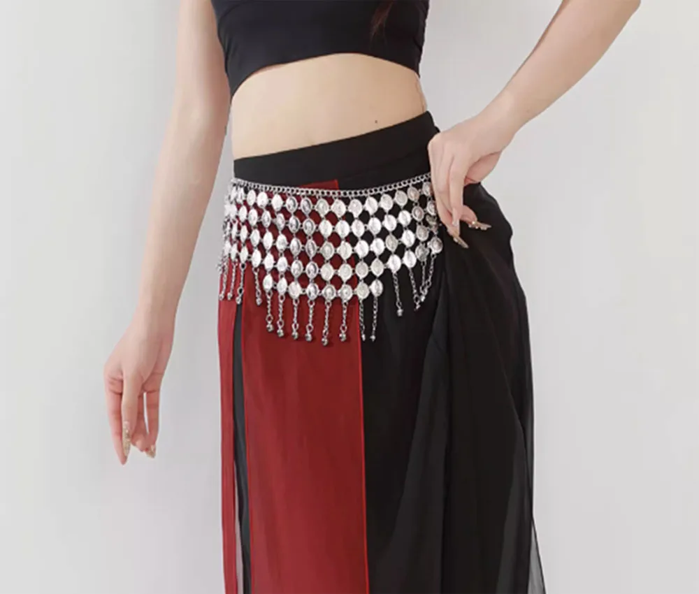 سلسلة خصر بشرابة معدنية للنساء ، حزام سلسلة بطن مثير ، مجوهرات قابلة للتعديل ، أزياء عرقية