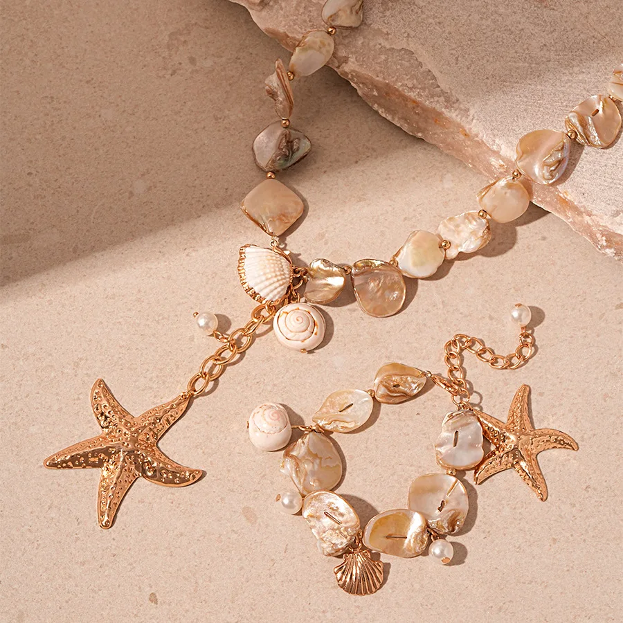 NISHIZAWA Ocean Holiday Style Starfish Conch Clavicle Necklace Personality Exaggerated Niche Necklace for Women