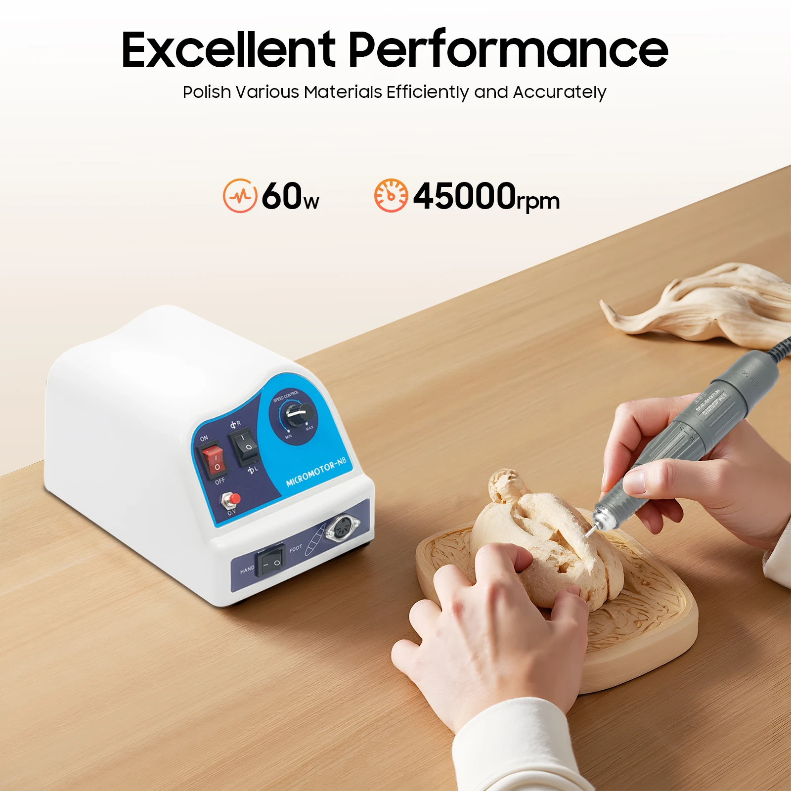 45000RPM Dental Lab Electric Polishing Unit with Handpiece, Dental Electric Grinding Machine N8 Electric Micromotor