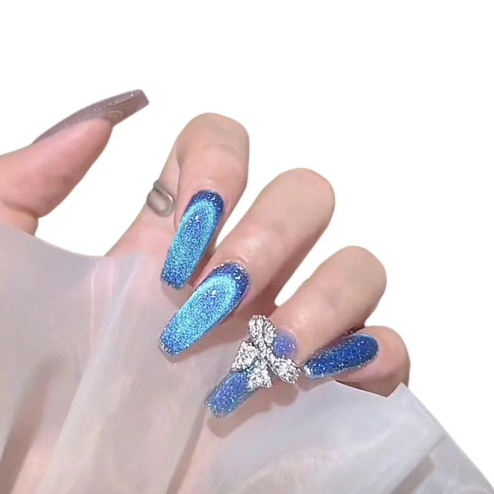 24P Ocean Bow Tie Nail Art Fake Nails Long T Handmade Wearable Nail Patch Seamless Removable Artificial Press on Nails Finished