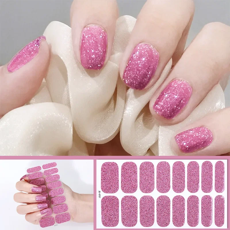 16Tips Gel Nail Sticker Curing Long-acting shiny Solid Color Nail Strip Patch Slider Sticker Non Baked Nail Art Decorations