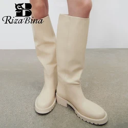 RIZABINA Size 35-40 Women Knee Boots 2023 New Fashion Platform Heels Shoes Woman Warm Fur Winter Boot Office Lady Footwear