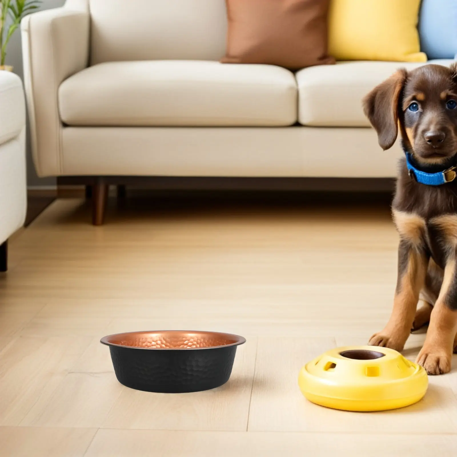 Dog Water Food Bowl Stainless Steel Hammered Textured Non Tipping Feeder Dish Indoor Pet Food Bowl Non Spill Anti Skid