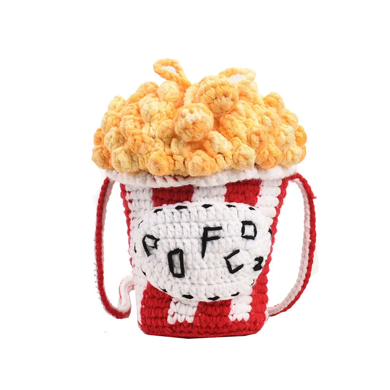 Children Messenger Bag Woolen Crochet Bags for Women Children Princess Bags Popcorn Doll Mobile Phone Diagonal Purse for Women