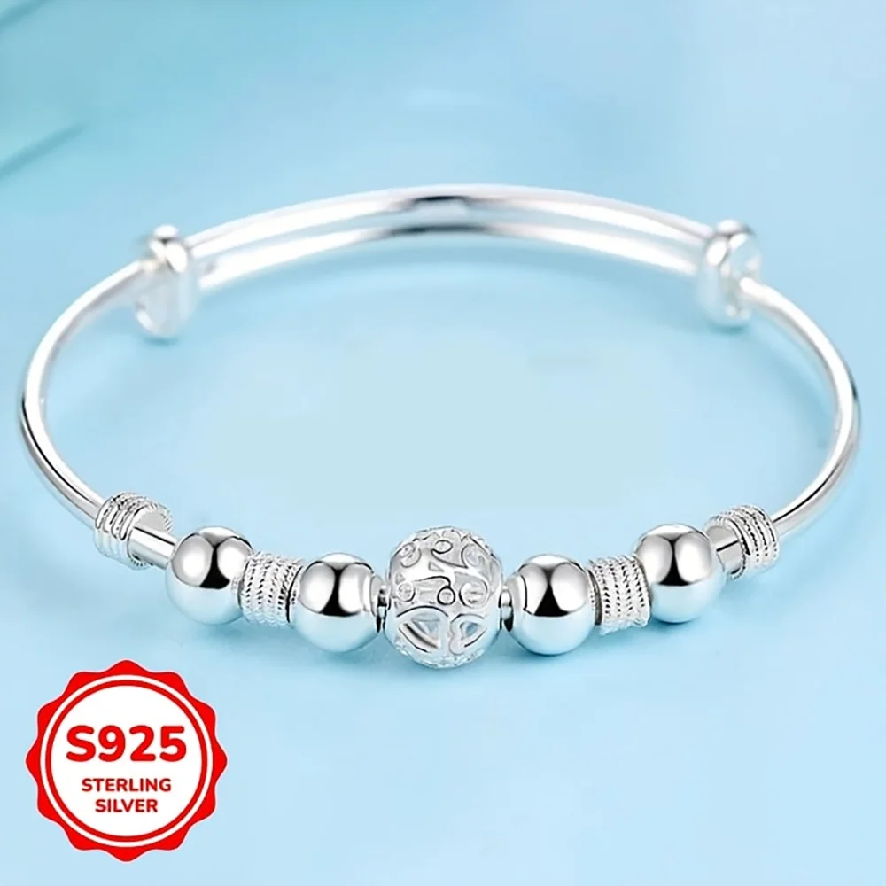 925 Sterling Silver Exquisite Beaded Bangle for Women, Styli