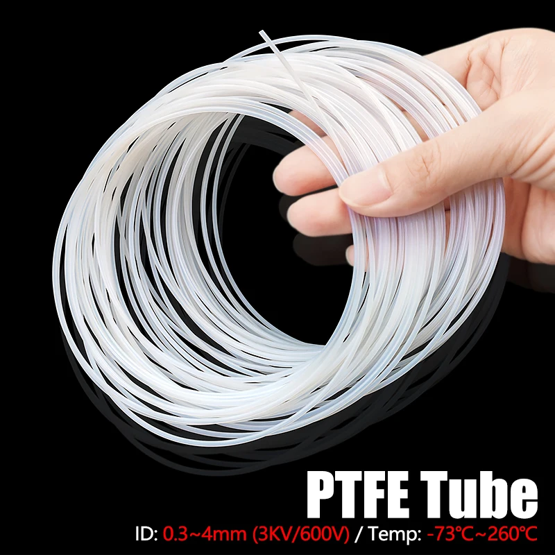 

PTFE tube ID 0.3 0.6 0.8 1 1.2 1.5 1.6~4mm Bowden Extrude Capillary Insulated Hose Rigid Pipe Temperature Corrosion Resistance