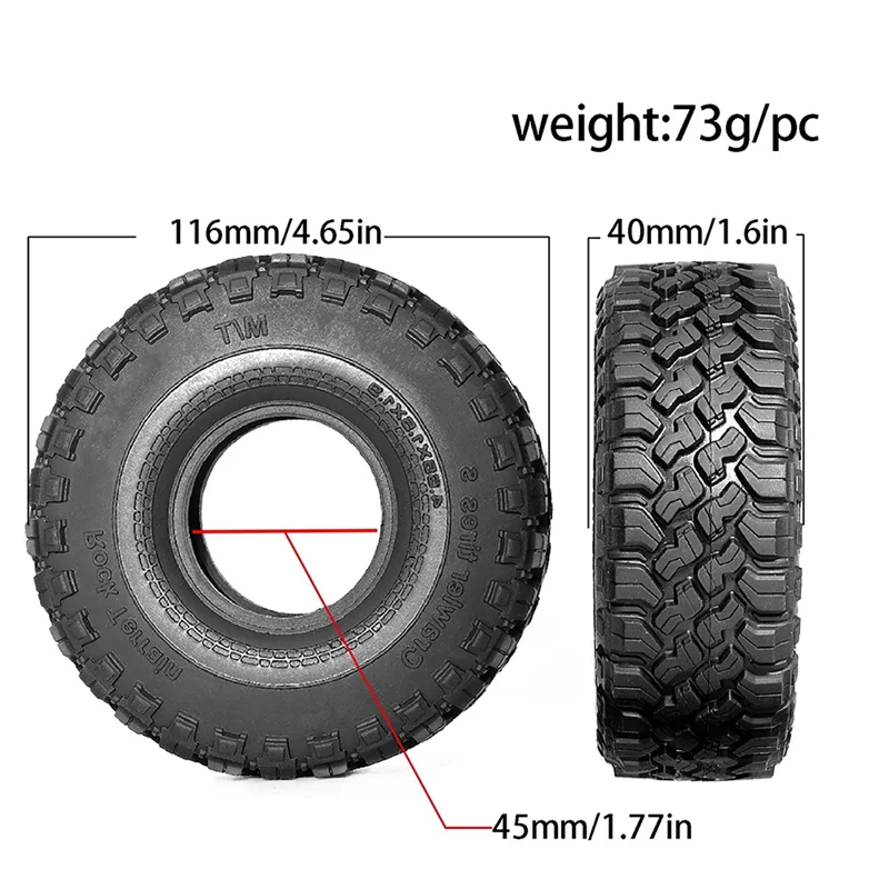 YSUN-4PCS 116mm 1,9 Zoll Gummireifen Rad für 1/10 RC Crawler Auto Axial SCX10 Pro Capra Traxs TRX4 D90 Redcat