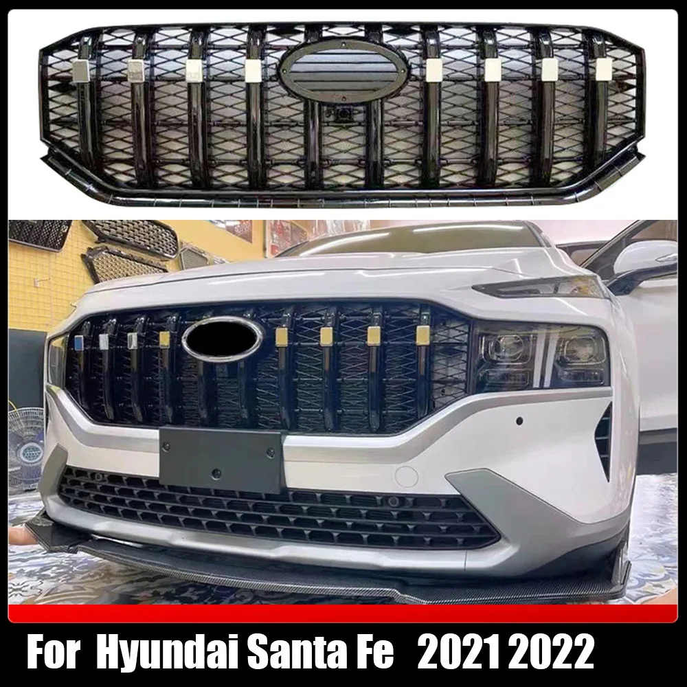 

SUV Auto Parts Tuning Black Or Silver Front Bumper Grill Car High Quality Grille Racing grills For Hyundai Santa Fe 2021 2022