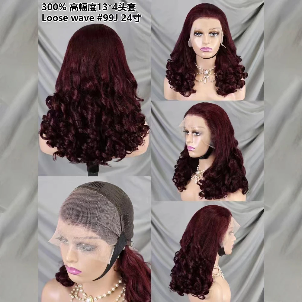 Wig rambut manusia keriting memantul coklat coklat 13x4 Wig keriting renda Frontal transparan Wig gelombang longgar ketebalan 300% rambut Remy untuk wanita