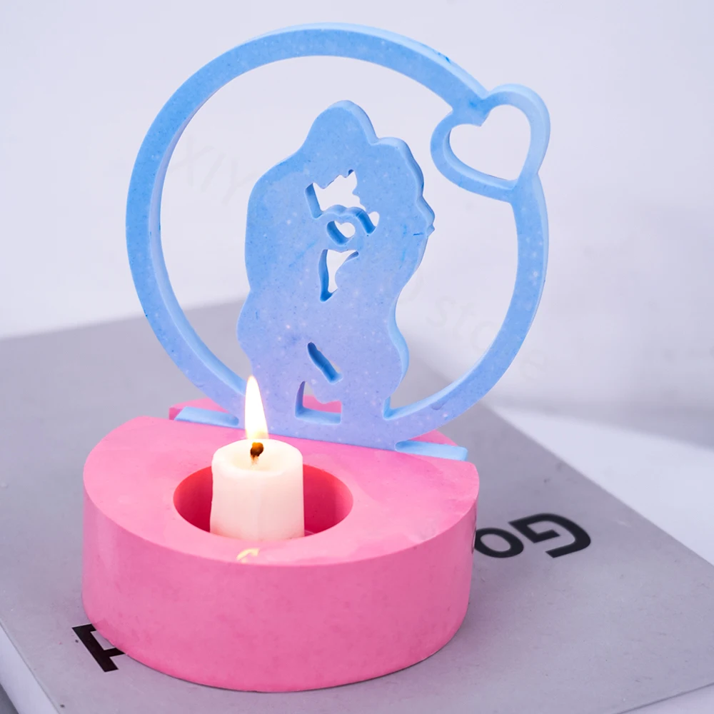 Pregnancy Couple Candlestick Silicone Mold Homemade Aromatherapy Plaster Candle Holder Mould Mother\'s Day Craft Gift Resin Molds