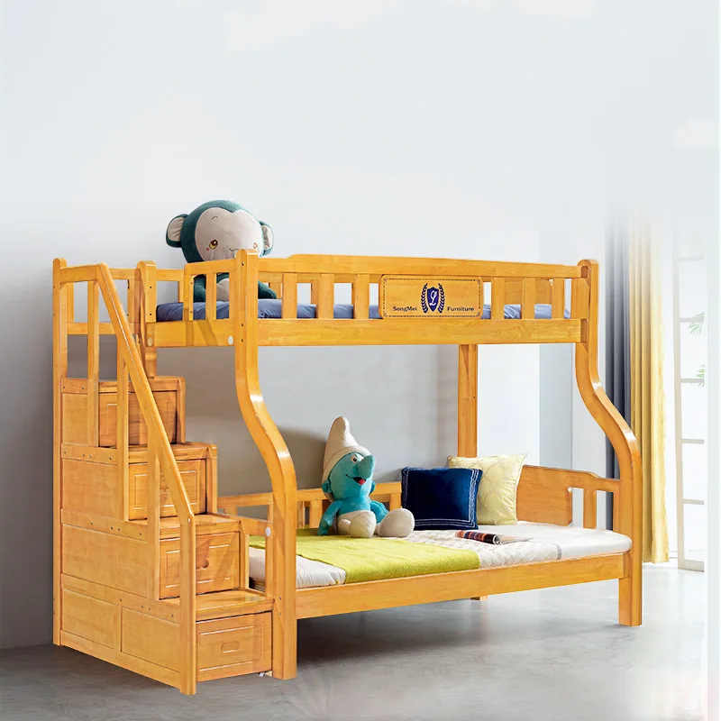 Simple upper and lower bunk beds, solid wood children's multifunctional combination boys and girls, high and low rubber wood dou