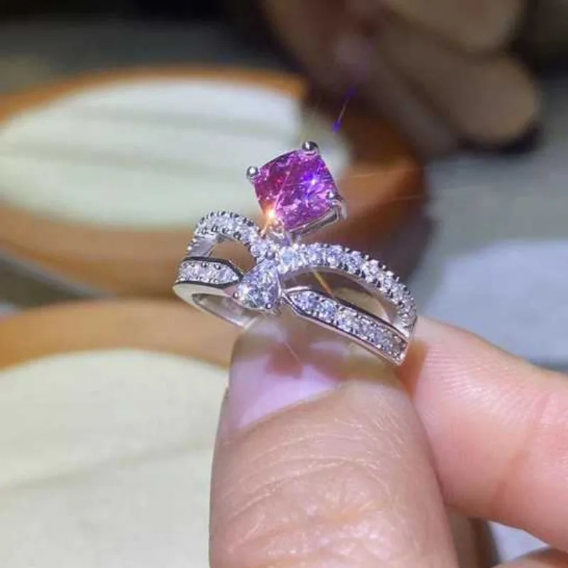 خاتم مويسانيتي من SACE مصنوع من الأحجار الكريمة للنساء ، S925 مطلي بالفضة الإسترليني ، 18k ذهبي أبيض ، مجوهرات زفاف ، 1ct وردي