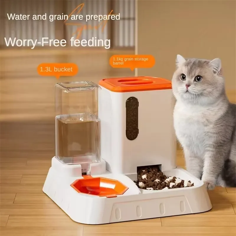 Modern Stylish PP Plastic Smart Automatic Pet Feeder Waterer Set Gravity Food Dispenser Stainless Steel Bowls Easy Clean