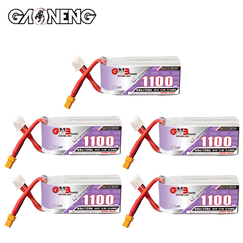 5Pcs GNB Lipo Battery 3S 11.4V 1100mAh 60C/120C With XT30 Plug For Racing Drone FPV Quadcopter Helicopter Airplane Parts Hobby