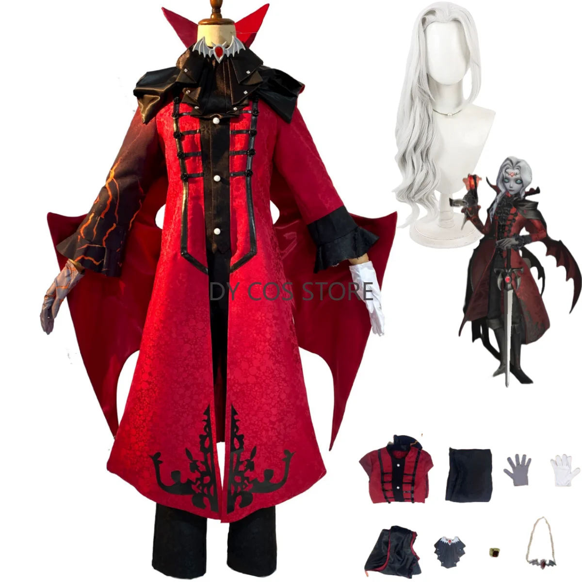 

Игра Identity V Joseph Desaulniers Косплей Костюм Фотограф Former Count Desaulniers Красный Плащ Униформа Парик Мужская Вечеринка Uit