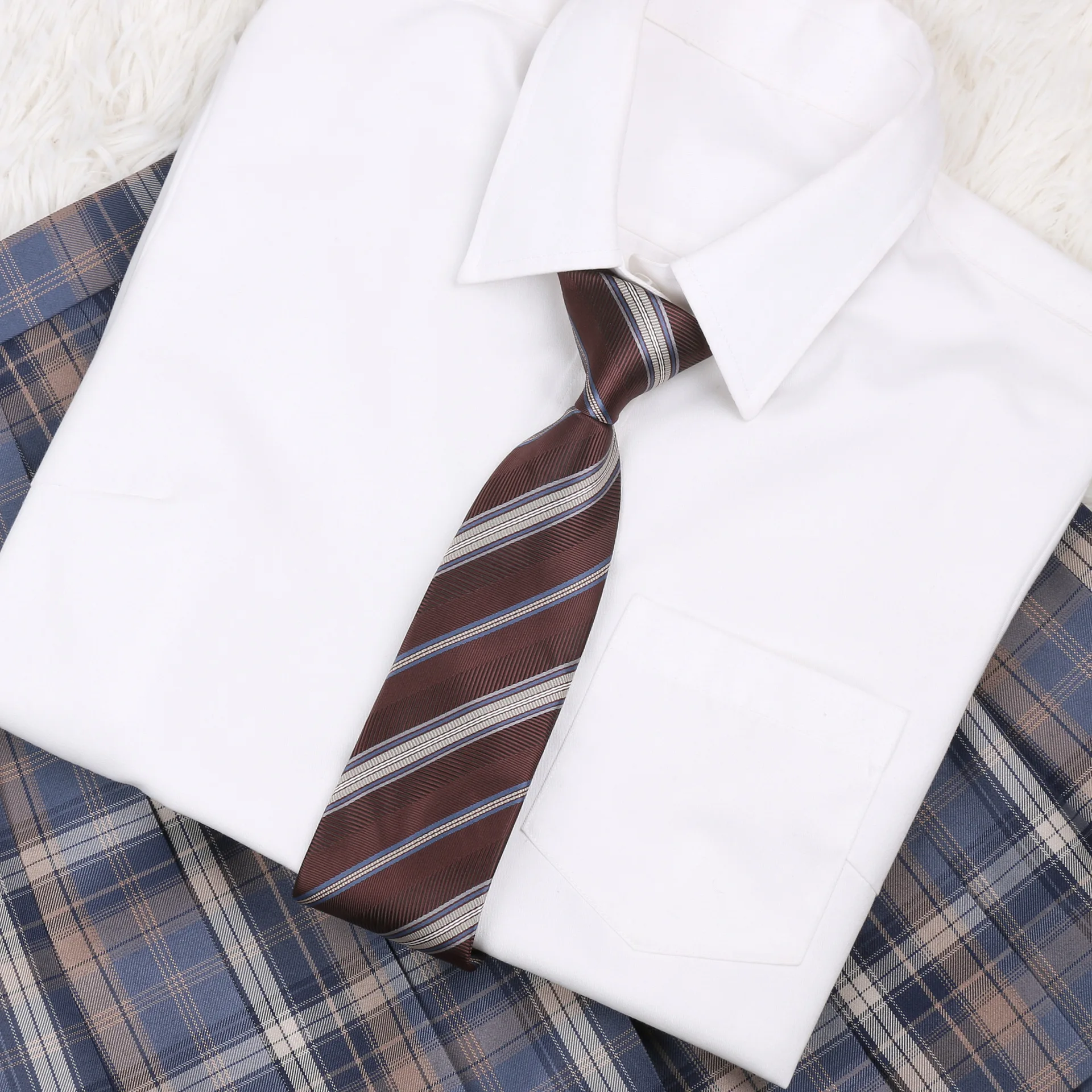 Striped basic tie free male and female student uniforms JK/DK wine red navy blue gray in stock