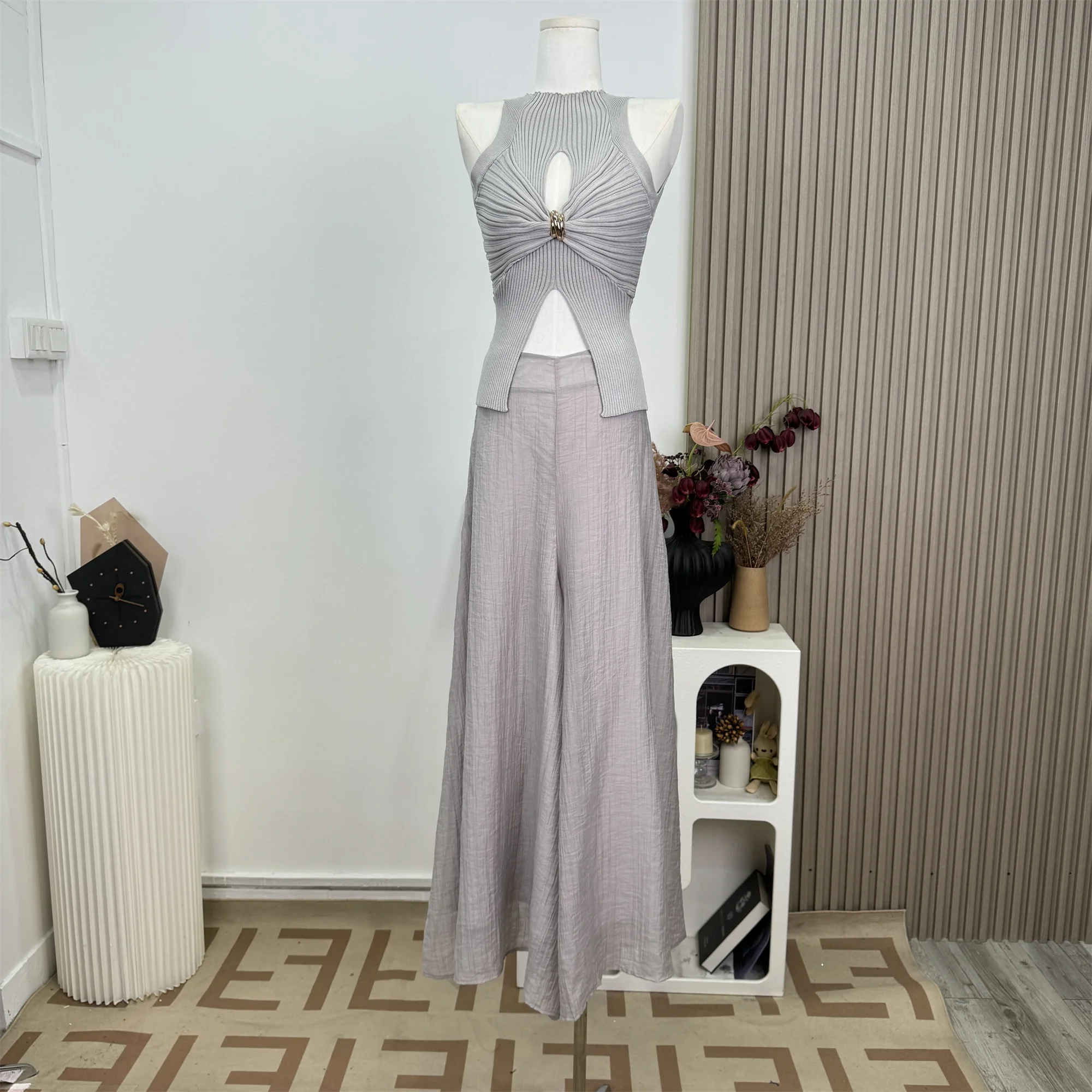 

High Waist Wide Leg Pants Loose Casual Thin Newopen Summer Hot Sale Of The Season Korean Style See through Women's Long Trousers