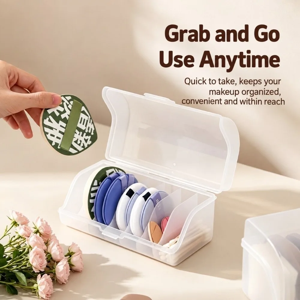 Durable PP Powder Puff Case Dust-proof Clear Makeup Sponge Case Stackable Beauty Sponge Holder Vanity Desktop