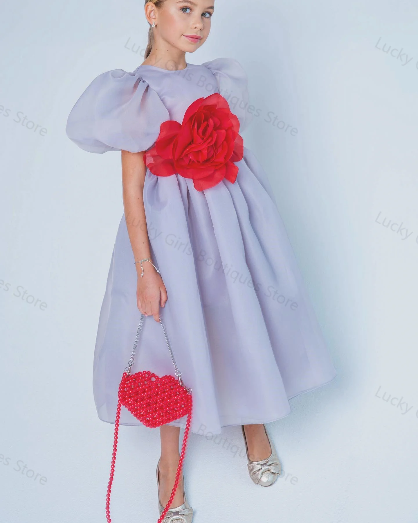Lavanda una línea de vestidos de flores para niña, vestidos de gasa hasta el té, vestidos de cumpleaños para niñas pequeñas, vestidos de boda para