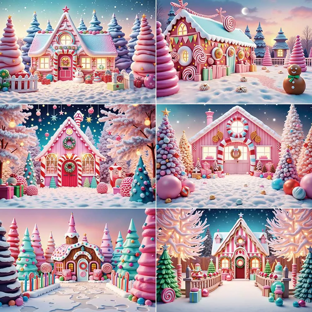 

MOON.QG Child Christmas Village Backdrop Photography Xmas Tree New Year Photo Studio Background Candy Land Winter Party Supplies