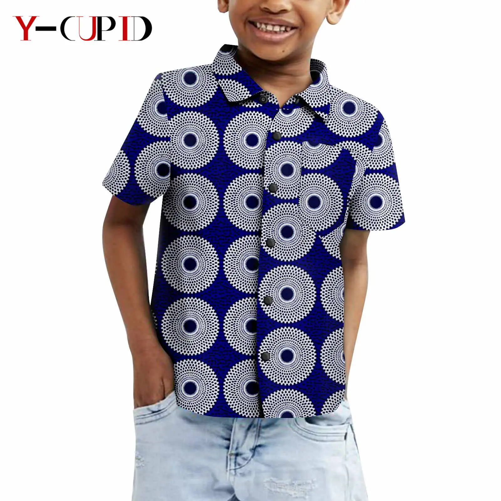 

African Clothes for Boys Kid Outfits Dashiki Summer Casual Cotton Ankara Print Top Shirt Bazin Riche Children Outwear Y234009