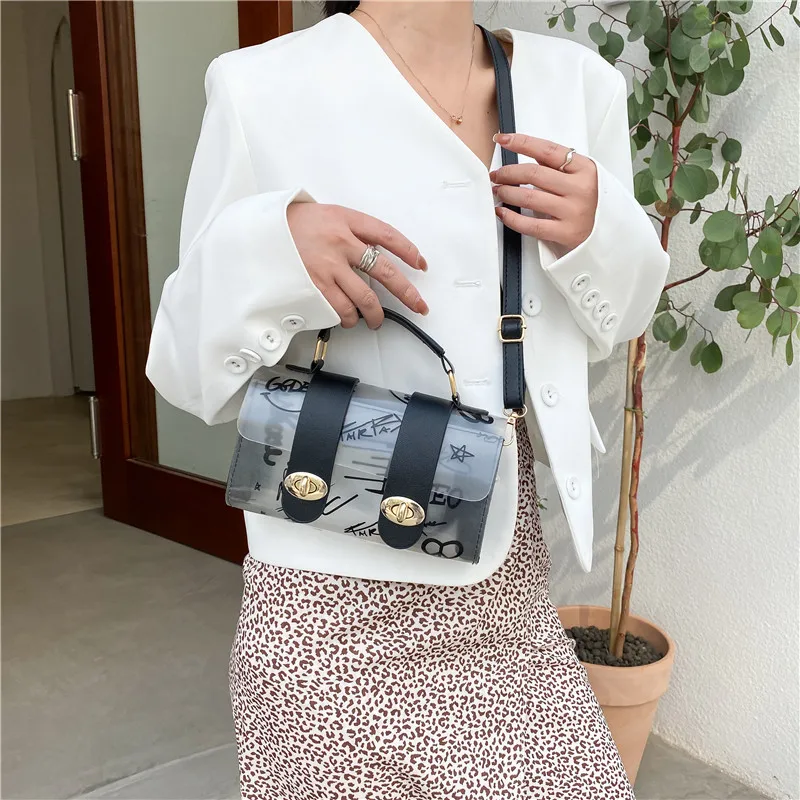 Handbag Shoulder Bag Transparent Jelly Small Bag Women's New Fashion Casual Hand Graffiti Shoulder Bag Messenger Bag