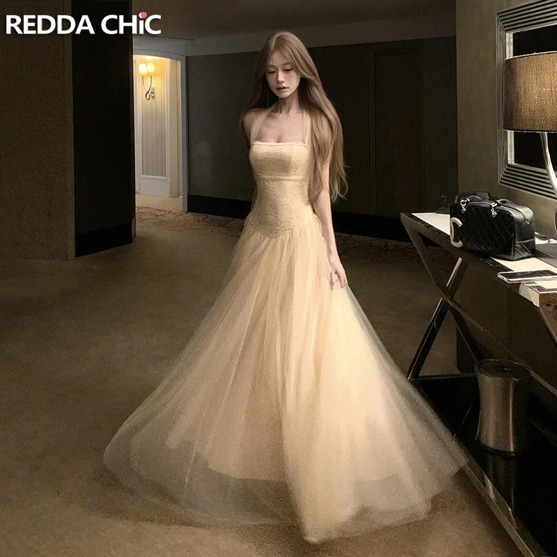 REDDACHiC Elegant Stitch Lace Tulle Women Party Dress Fairy Multi-way Halter Corset Maxi Tutu Gown Wedding Bridesmaid Costume