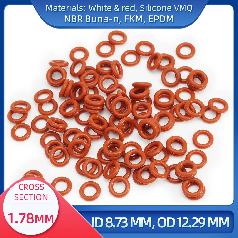 

O Ring CS 1.78mm ID 8.73 mm OD 12.29 mm Material With Silicone VMQ NBR FKM EPDM ORing Seal Gaske