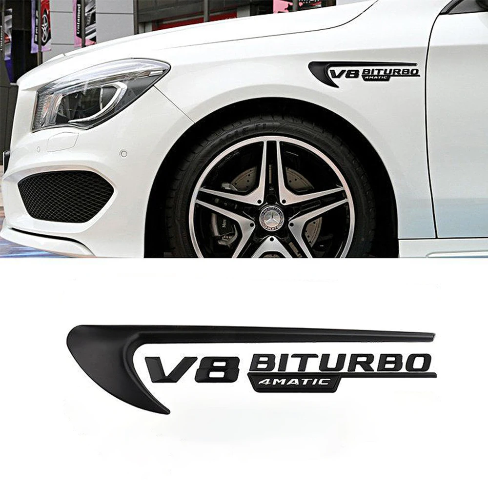 Benz Fender Side Logo Modified Car Emblem Stickers Blade Logo Decals For Mercedes-Benz V8 BITURBO 4Matic AMG CLA45 C63 CLA45 