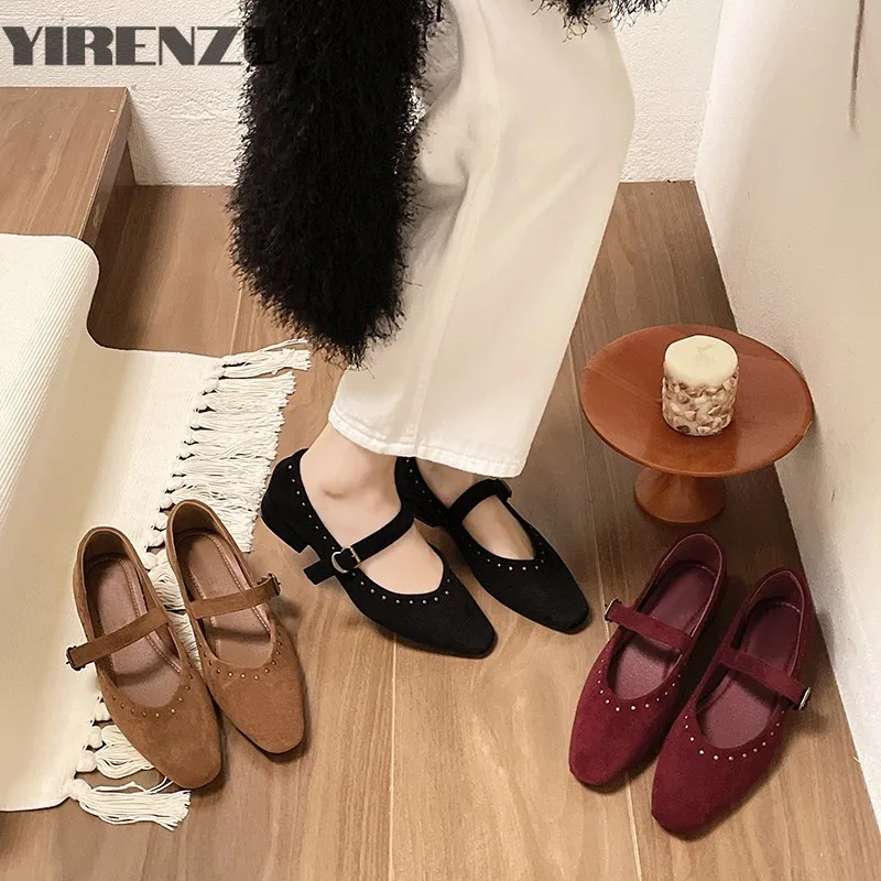 Zapatos de tacón medio para Mujer, zapatos de tacón elegantes poco profundos de gamuza a la moda, vestido de diseñador de tendencia para Mujer, zapatos de punta cuadrada para Mujer 2025