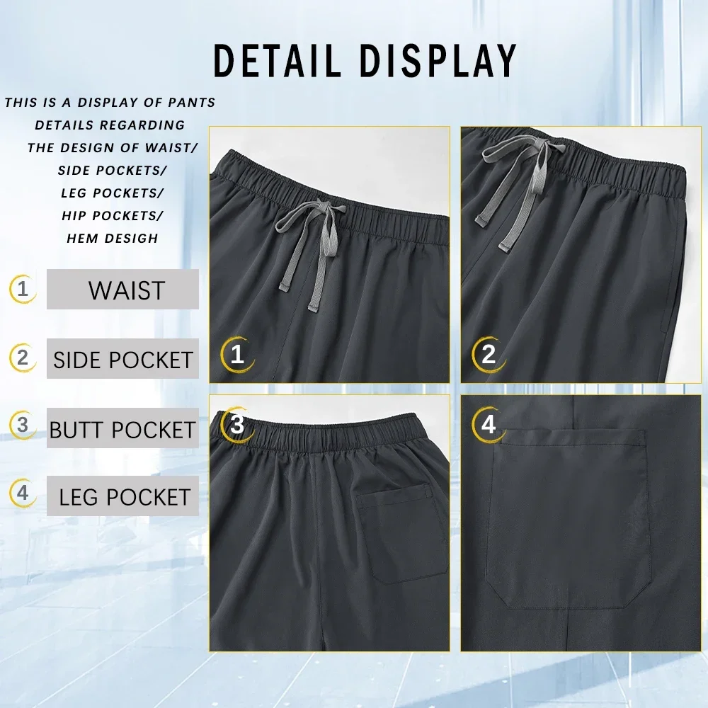 ชุดยูนิฟอร์มแพทย์หญิงแบบสครับ ชุดผ้าสครับยืดหยุ่นสำหรับผู้หญิง ชุดผ่าตัดสำหรับโรงพยาบาล เสื้อแขนสั้น กางเกงขายาวทรงตรง ชุดแพทย์