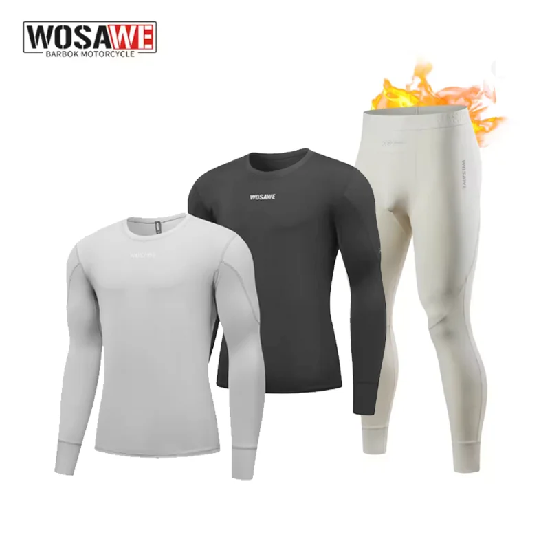 

WOSAWE Motorcycle Thermal Underwear Long Sleeved Winter Quick Dry Stretch Men Thermo Underwear Male Warm Base Layer