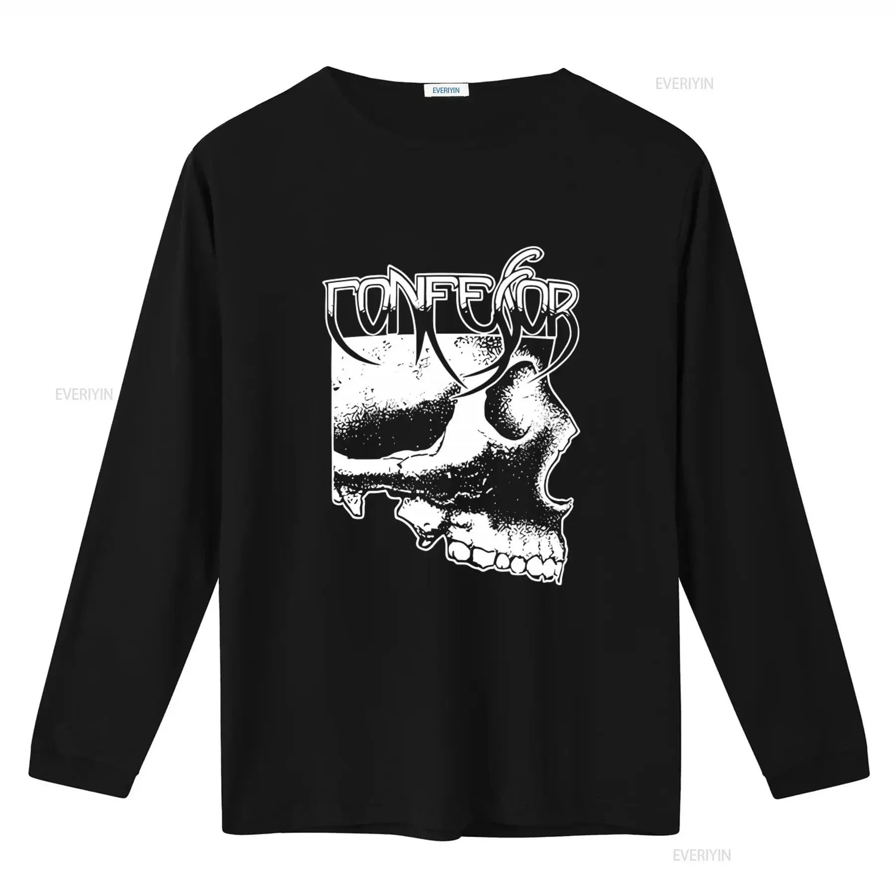 CONFESSOR CONDEMNED Black Skull Print T Shirt Front Back Design Medium vintage Washed Unisex Casual homme Versatile streetwear