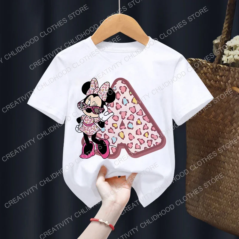 

Minnie Children's T-Shirt Letter ABCDE Combination Summer Disney Clothes Kawaii Anime Cartoons Kids Boy Girl T Shirts Casual Top