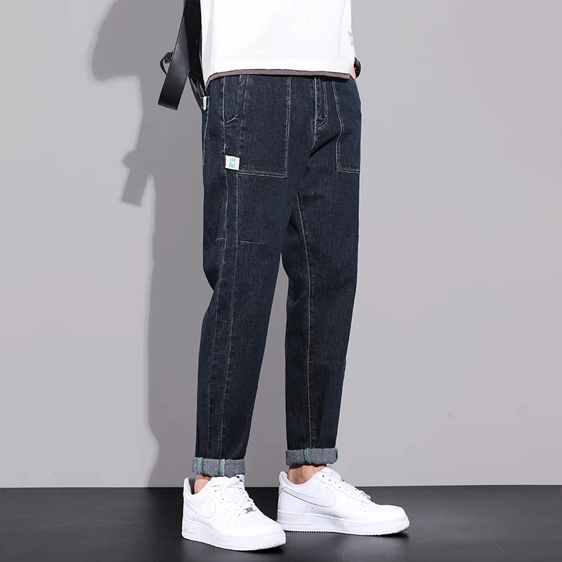 Nice Spring Summer Black Blue Cargo Jeans Men Streetwear Denim Jogger Pants Man Baggy Harem Primary Color Jean Trousers Male