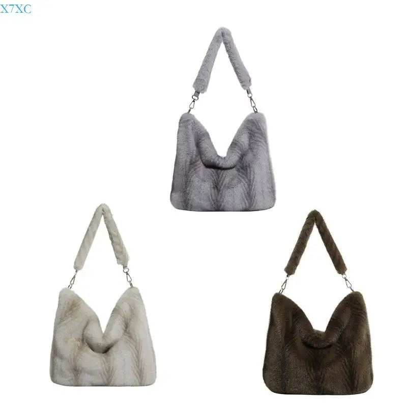 

X7XC Зимняя меховая сумка для женщин, удобный дизайн с ремешком, просторная сумка на плечо, легкая сумка для переноски