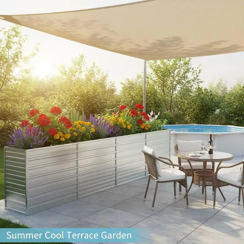 Bac à légumes surélevé, jardinière surélevée pour légumes et herbes, potager extérieur durable, lit de fleurs surélevé 320x40x77 cm en acier galvanisé argenté