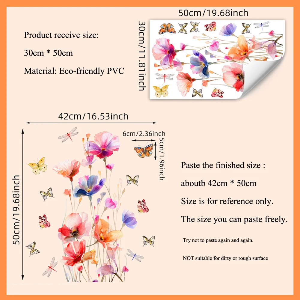 Watercolor Flowers Butterfly Wall Sticker Living Room Background Beautify Decoration Mural Bathroom Bedroom Decor Home Decals