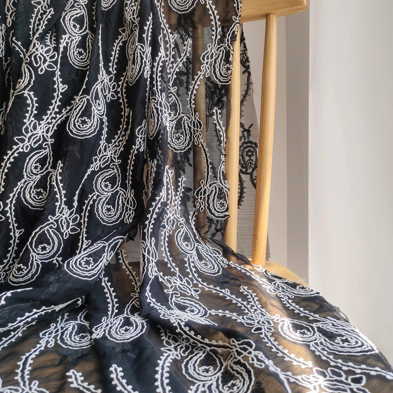 Черный хвост Феникса, хлопковая нить, круглая вышивка, сетчатая ткань, новая китайская полупрозрачная рубашка Hanfu, дизайнерская ткань