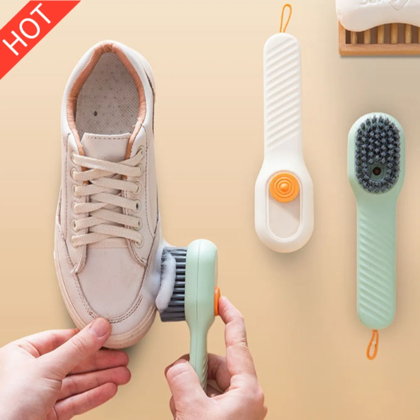 

1 шт. зеленая щетка для обуви с мягкой щетиной и эргономичной ручкой, подходит для стирки, чистки обуви и уборки дома.