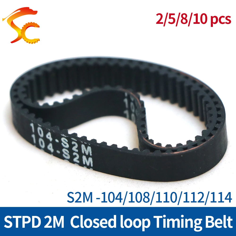 

STPD 2M closed loop rubber timing belt S2M-104/108/110/112/114mm Width 3/6/9/10mm Pitch 2mm Free shipping