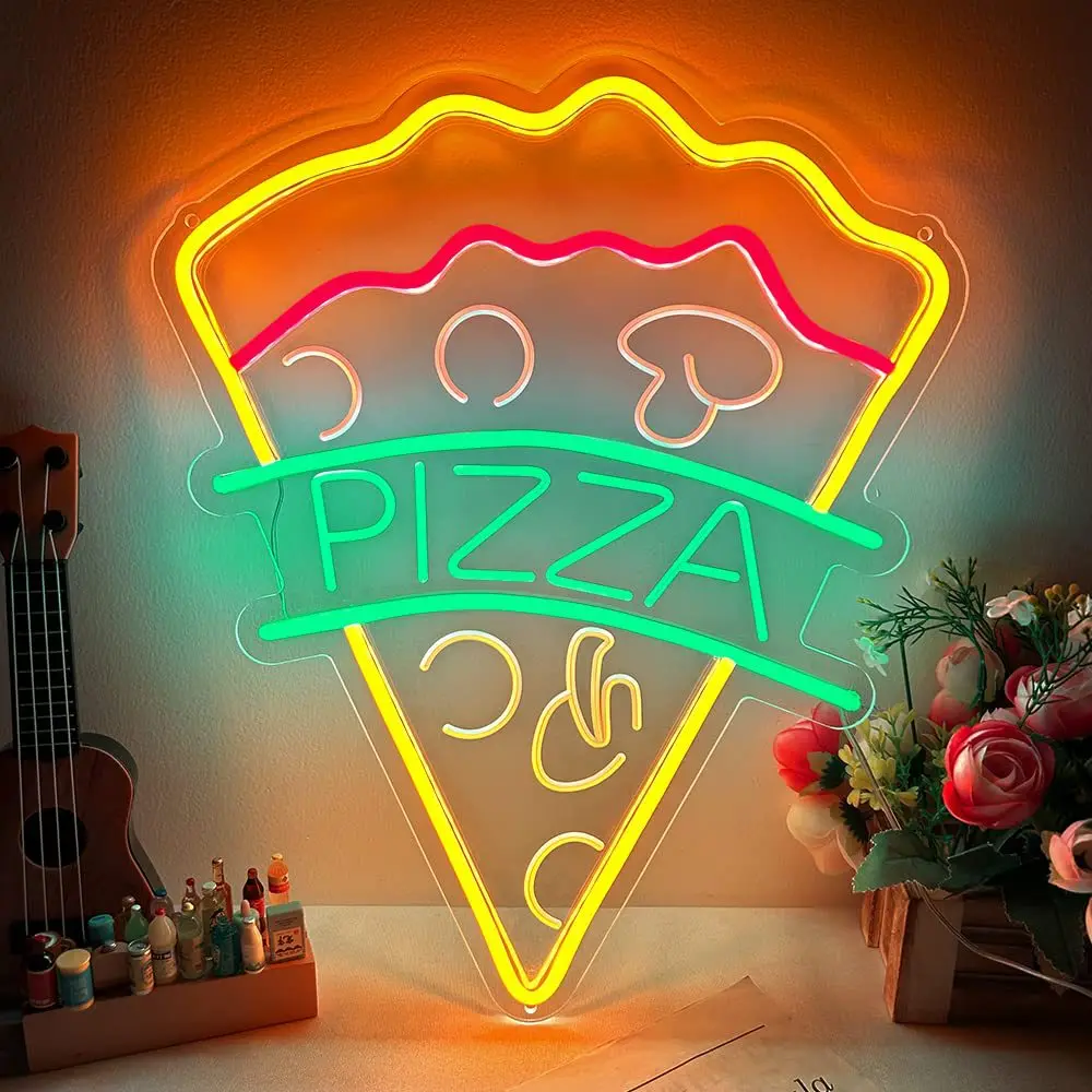 LED Pizza Shaped Neon Sign Wall Decor Pizzaria Kitchen Restaurant Party Bar Bedroom Decorative Neon Light Wall Decor Gift