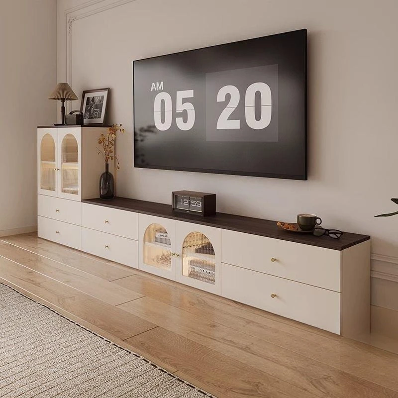 

Premium cream style finished TV cabinet floor tea table integrated combination living room floor household TV side cabinet