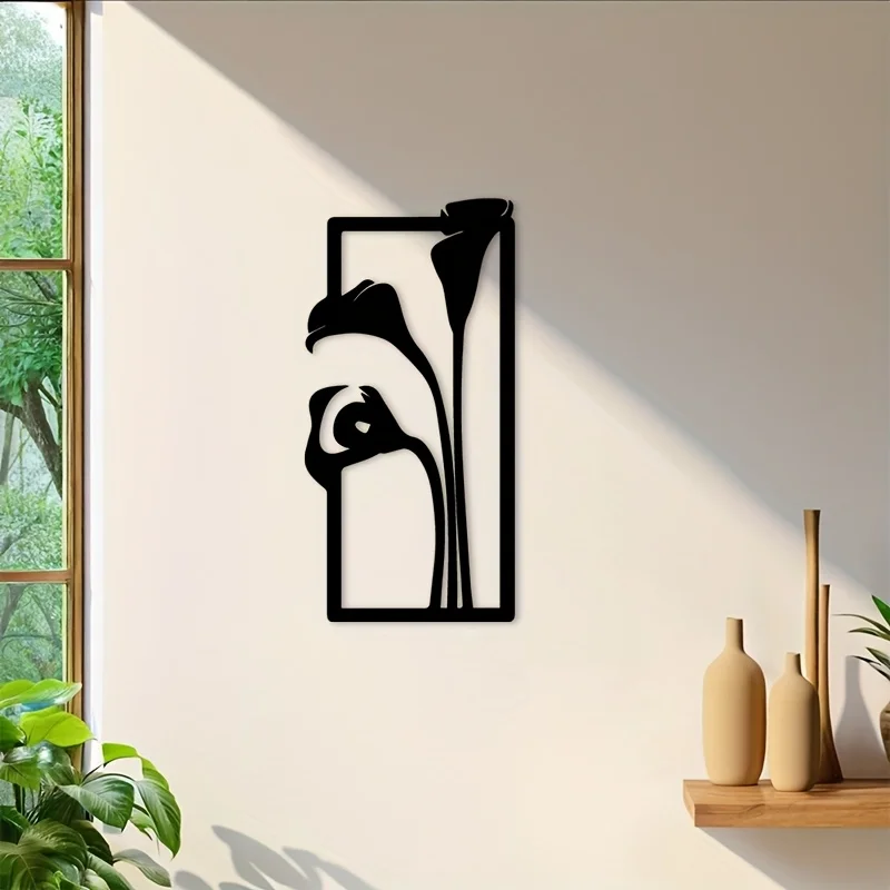 Calla Lily Iron Wall Art Modern Minimalist Black Metal Indoor Outdoor Living Room Bedroom Office Rustproof Gift Ornament